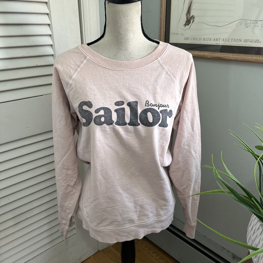 J Crew Sweatshirt Womens Medium/Large Pale Pink Bojour Sailor Graphic Pullover *
